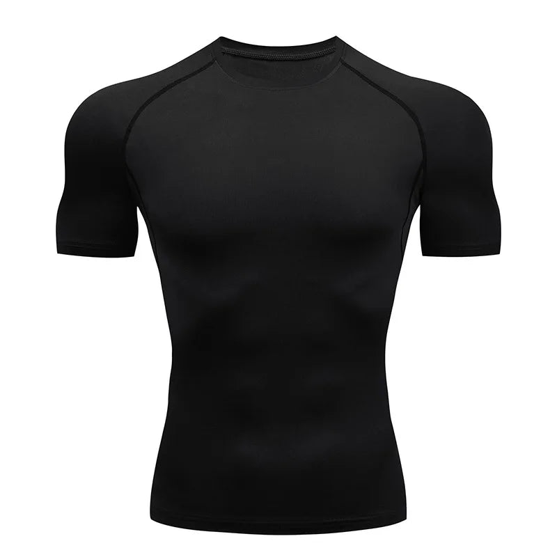 Camiseta masculina de compressão para corrida, fitness, justa, manga curta, camiseta para treinamento, corrida, academia, roupas esportivas, secagem rápida, Rashguard