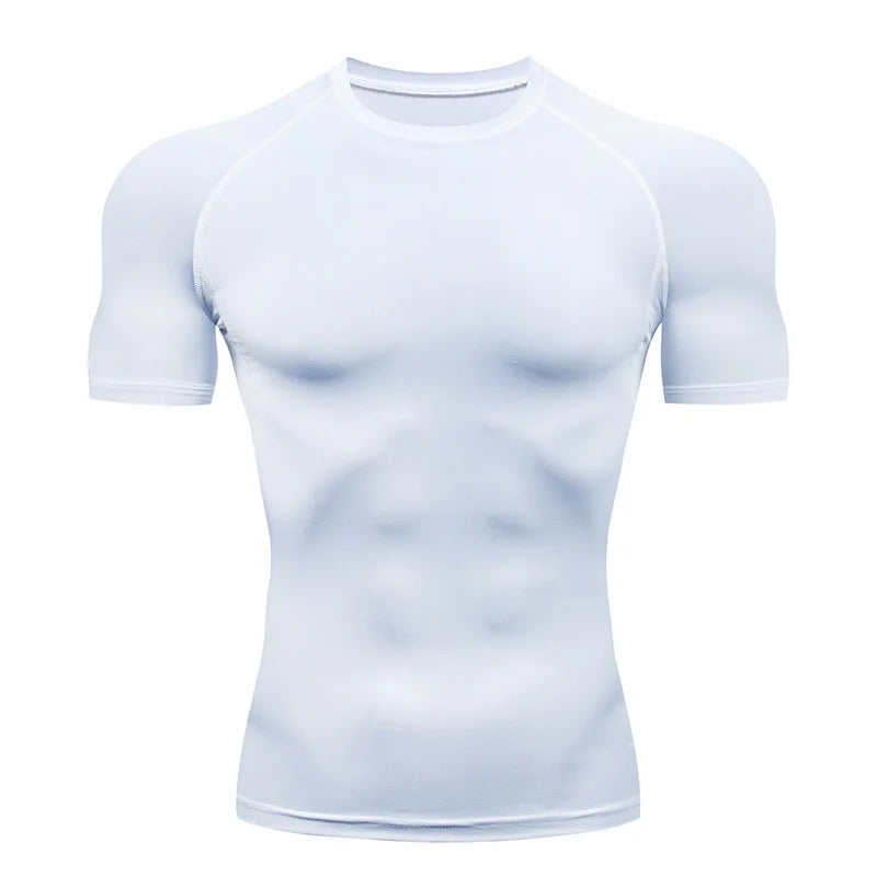 Camiseta masculina de compressão para corrida, fitness, justa, manga curta, camiseta para treinamento, corrida, academia, roupas esportivas, secagem rápida, Rashguard