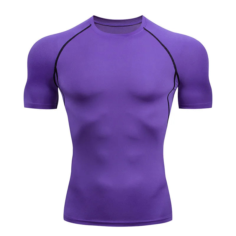 Camiseta masculina de compressão para corrida, fitness, justa, manga curta, camiseta para treinamento, corrida, academia, roupas esportivas, secagem rápida, Rashguard