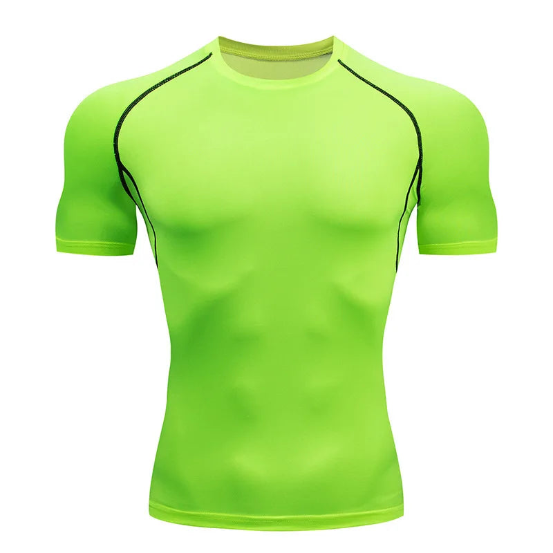 Camiseta masculina de compressão para corrida, fitness, justa, manga curta, camiseta para treinamento, corrida, academia, roupas esportivas, secagem rápida, Rashguard