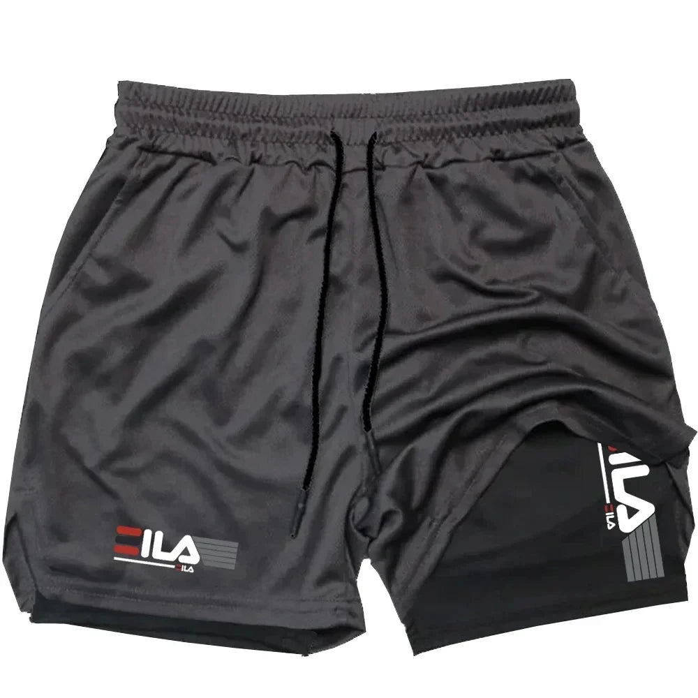 Shorts esportivos masculinos dois em um, respiráveis, casuais, de secagem rápida, de camada dupla, para corrida, roupas esportivas de verão, M-3XL