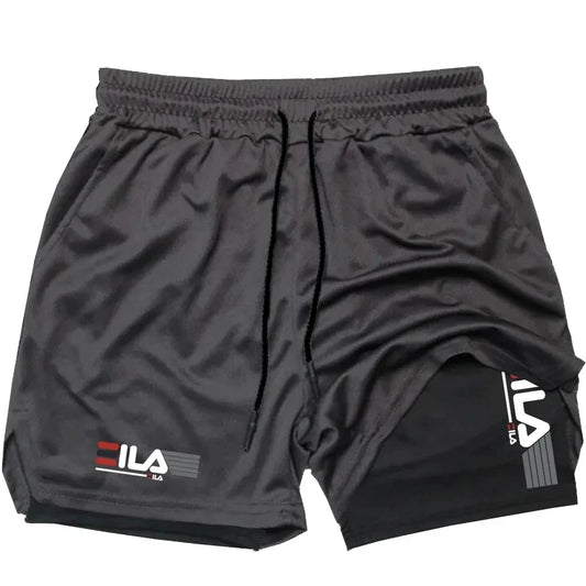 Shorts esportivos masculinos dois em um, respiráveis, casuais, de secagem rápida, de camada dupla, para corrida, roupas esportivas de verão, M-3XL