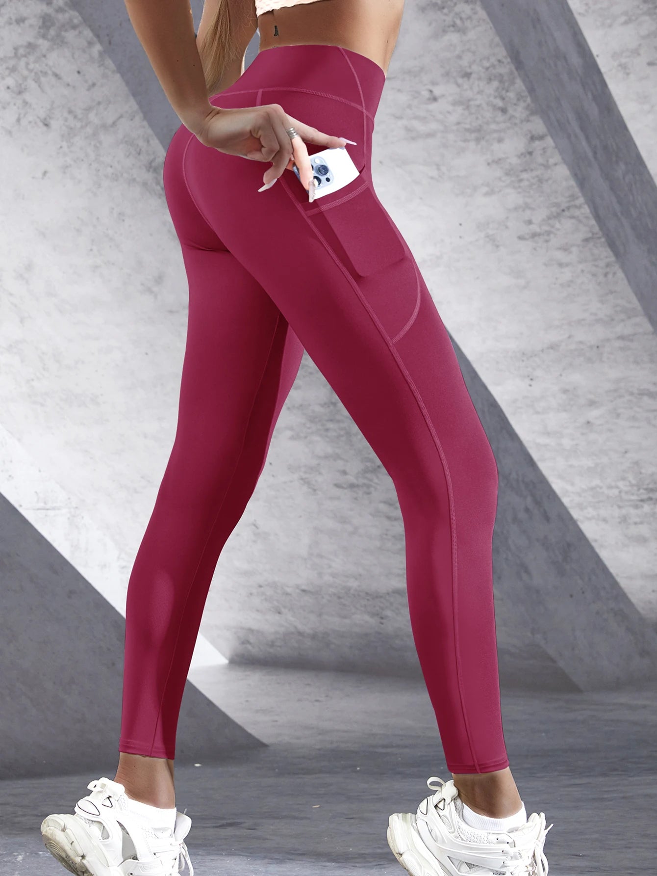 Novas leggings femininas de cintura alta, calças elásticas de ioga, calças justas com bolsos, push up, fitness, corrida, roupas esportivas, calças de cor sólida