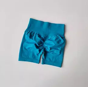 Shorts esportivos de levantamento de quadril pêssego, feminino, cintura alta e cintura apertada, emagrecimento, corrida, quadril, secagem rápida, calças justas de três pontos