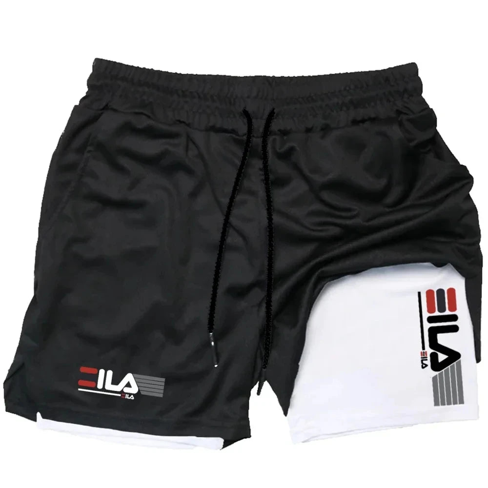 Shorts esportivos masculinos dois em um, respiráveis, casuais, de secagem rápida, de camada dupla, para corrida, roupas esportivas de verão, M-3XL