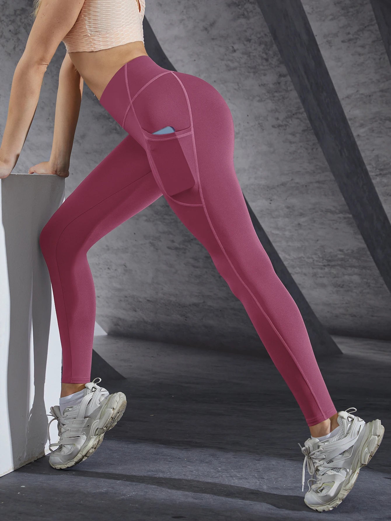 Novas leggings femininas de cintura alta, calças elásticas de ioga, calças justas com bolsos, push up, fitness, corrida, roupas esportivas, calças de cor sólida