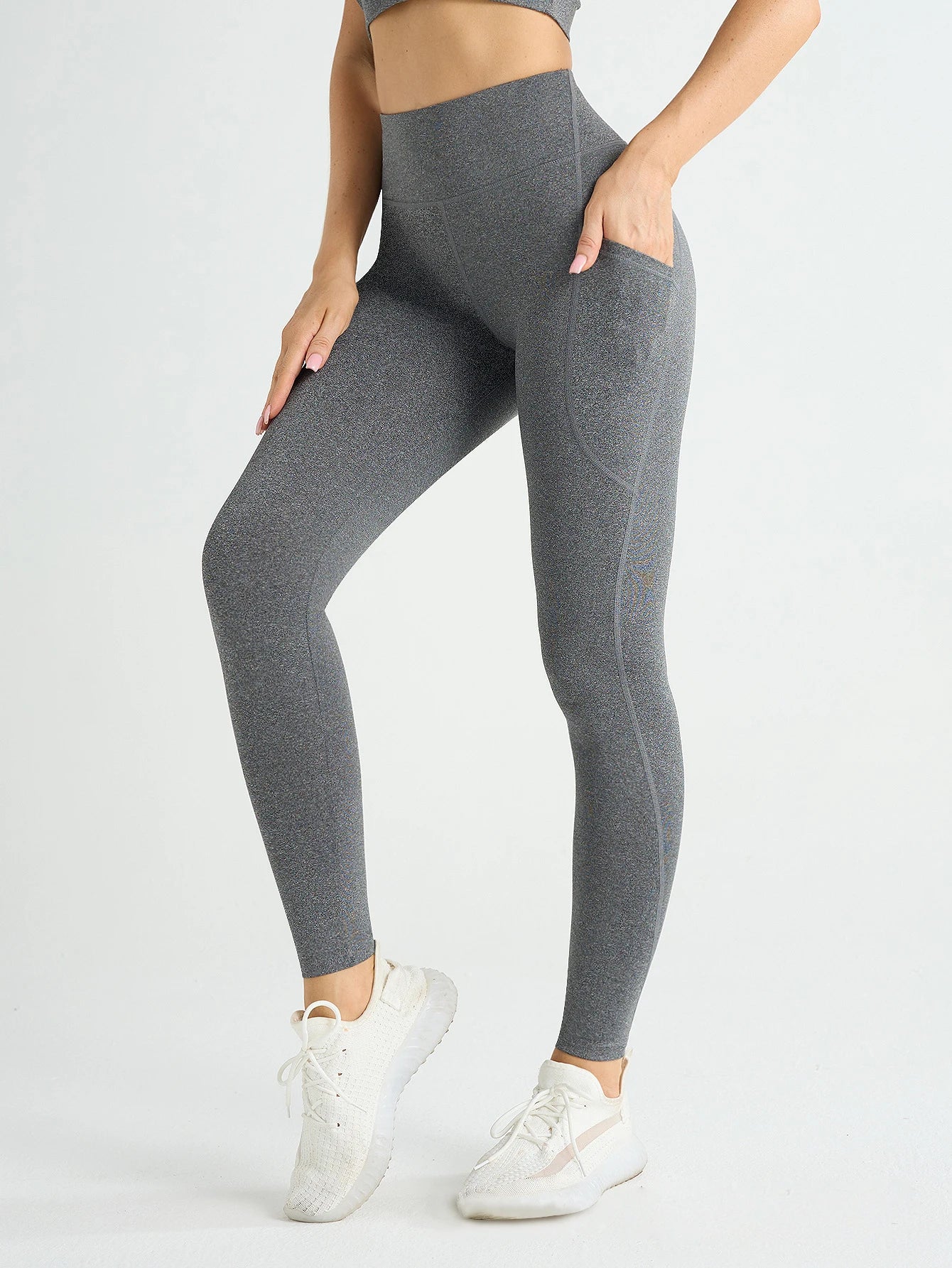 Novas leggings femininas de cintura alta, calças elásticas de ioga, calças justas com bolsos, push up, fitness, corrida, roupas esportivas, calças de cor sólida