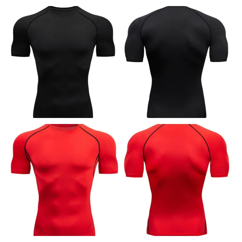 Camiseta masculina de compressão para corrida, fitness, justa, manga curta, camiseta para treinamento, corrida, academia, roupas esportivas, secagem rápida, Rashguard