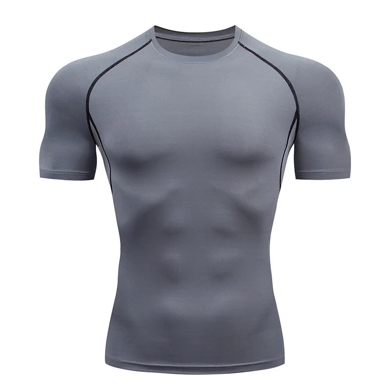 Camiseta masculina de compressão para corrida, fitness, justa, manga curta, camiseta para treinamento, corrida, academia, roupas esportivas, secagem rápida, Rashguard