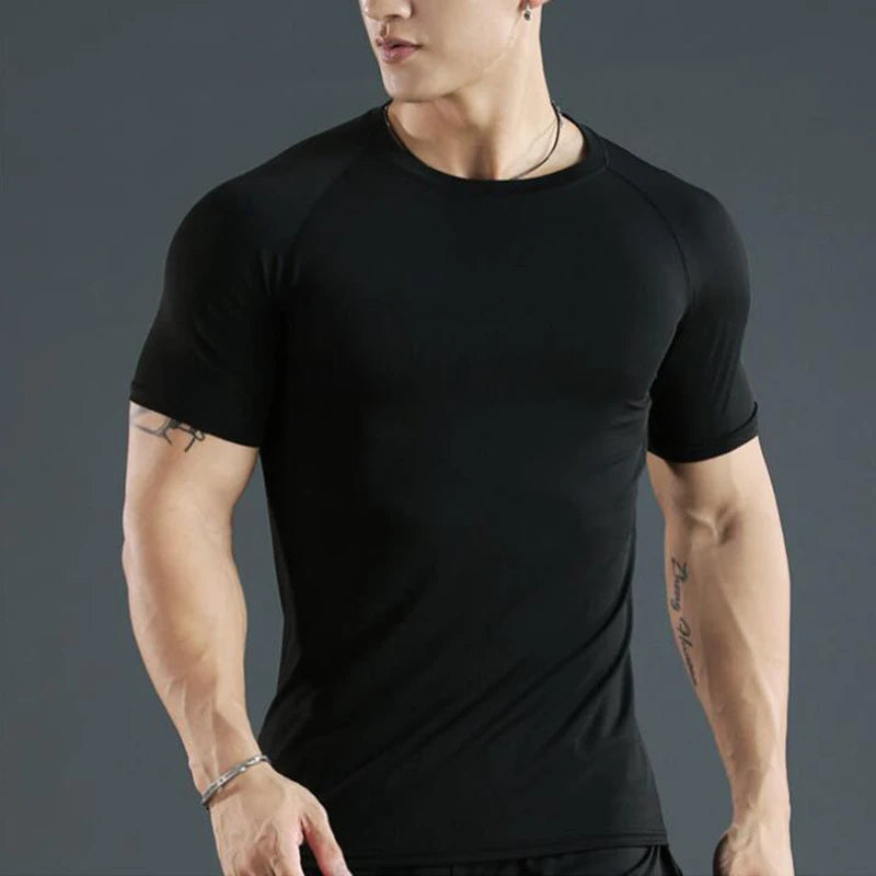 Camiseta masculina de compressão para corrida, fitness, justa, manga curta, camiseta para treinamento, corrida, academia, roupas esportivas, secagem rápida, Rashguard