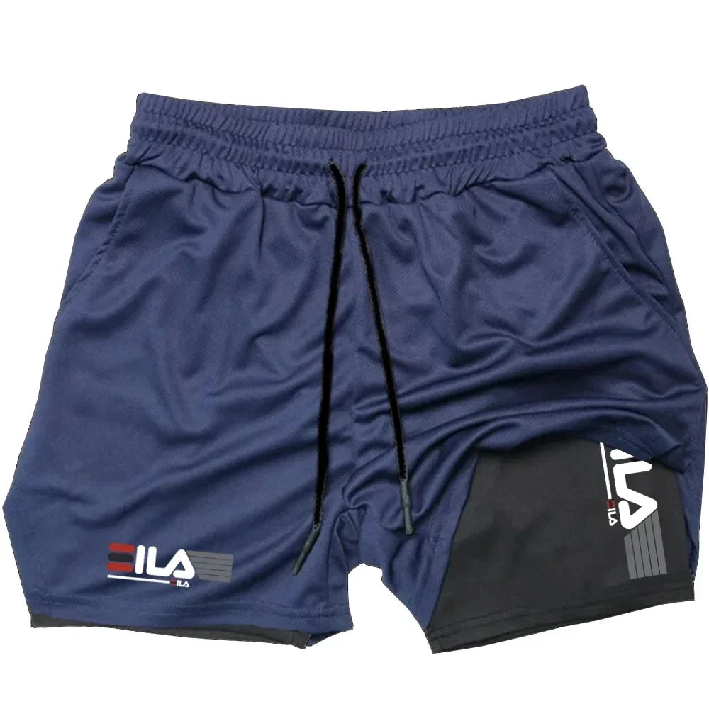 Shorts esportivos masculinos dois em um, respiráveis, casuais, de secagem rápida, de camada dupla, para corrida, roupas esportivas de verão, M-3XL