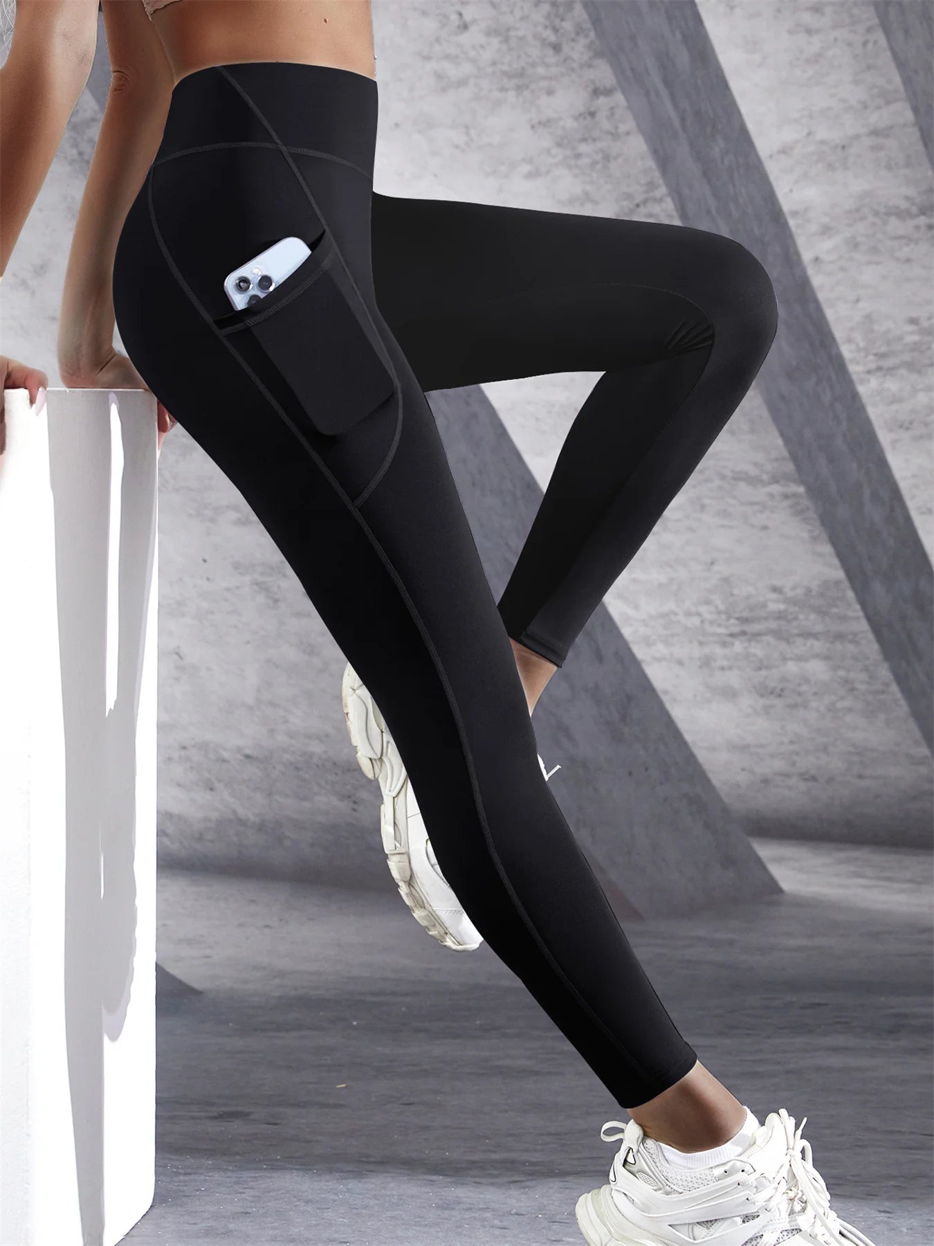 Novas leggings femininas de cintura alta, calças elásticas de ioga, calças justas com bolsos, push up, fitness, corrida, roupas esportivas, calças de cor sólida