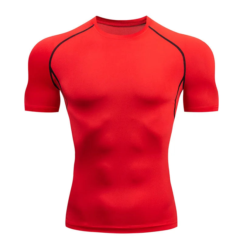 Camiseta masculina de compressão para corrida, fitness, justa, manga curta, camiseta para treinamento, corrida, academia, roupas esportivas, secagem rápida, Rashguard