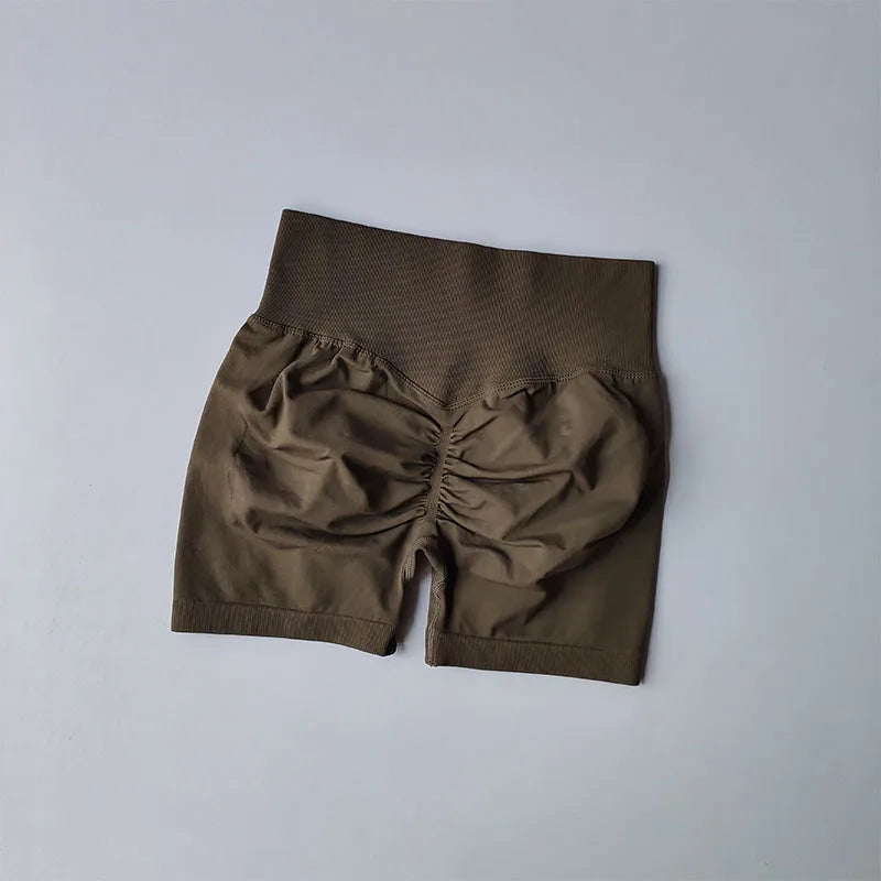 Shorts esportivos de levantamento de quadril pêssego, feminino, cintura alta e cintura apertada, emagrecimento, corrida, quadril, secagem rápida, calças justas de três pontos